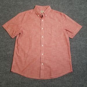 LL Bean Men’s Traditional Fit Red Chambray SS Button-Front Shirt Size Med-REG